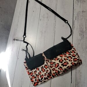 Daniella Lehavi, Leopard Print Crossbody Bag with Black &Pink Accents